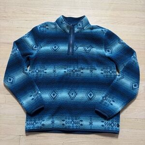 Lucky Brand Fleece Quarter-Zip Pullover Geometric Tie-Dye Blue Men's L/G